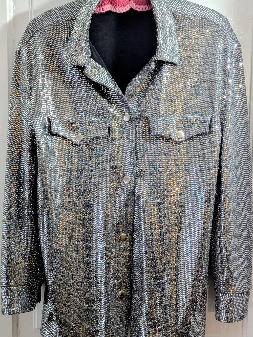 Bershka Silver Sequined Button-Down Shacket